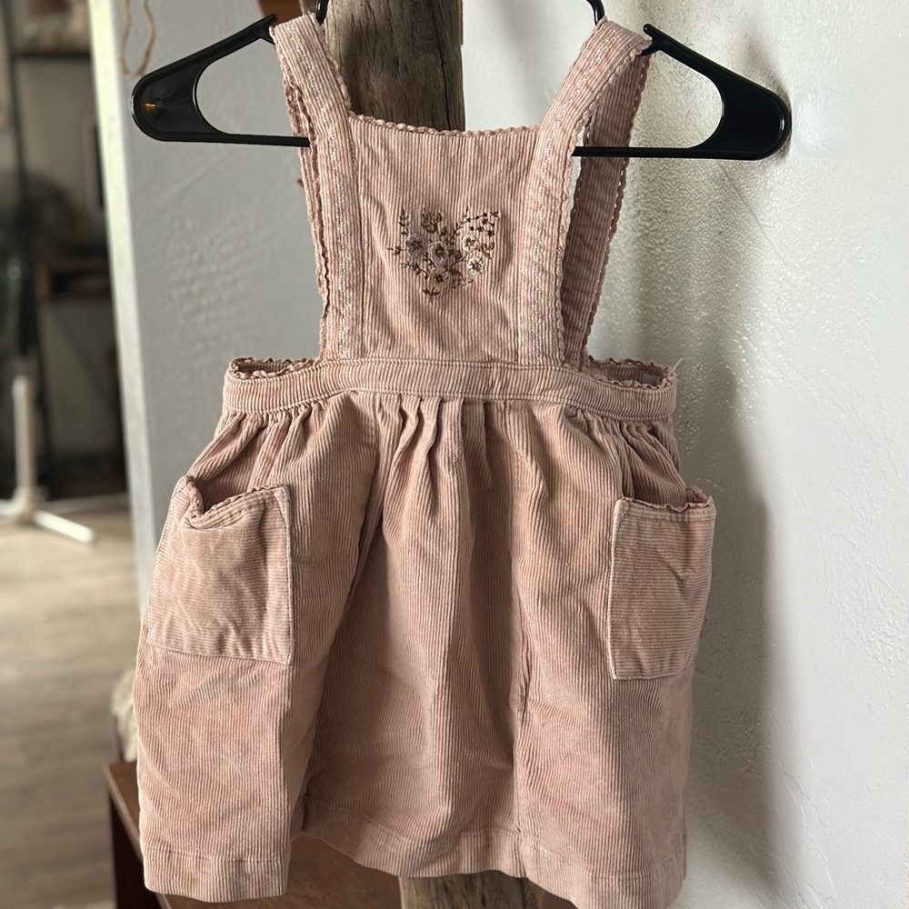 Pink Corduroy Overalls with Lace Detail
